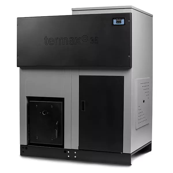 Centrala cu peleti Termax ECO GRI 100 kW, 650 mp, buncar peleti 205 kg, volum apa 280 litri, diametru cos fum ⌀120 mm
