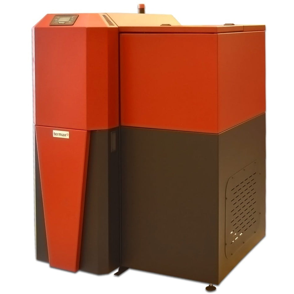 Centrala mixta lemn/pelet Termax Tera 28 kW, 185 m2, buncar peleti 95 kg, volum manta apa 75 litri, diametru cos Ø120 mm