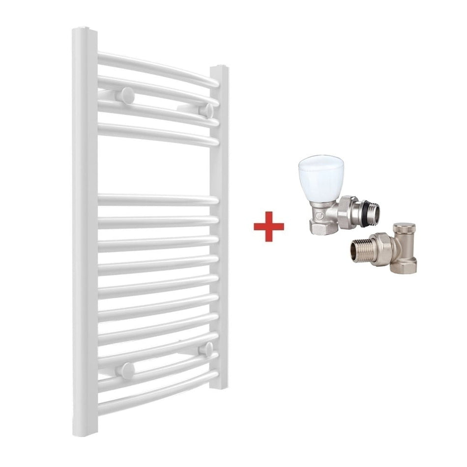 Pachet Calorifer (radiator) de baie TERMAX, tip scarita, din otel, curbat 500/1120 mm, 704 W, Robineti Tur/Retur KOPH 1/2"
