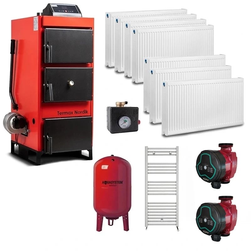Pachet centrala pe lemn/carbune Termax Nordik 46 kW echipat cu calorifere si accesorii