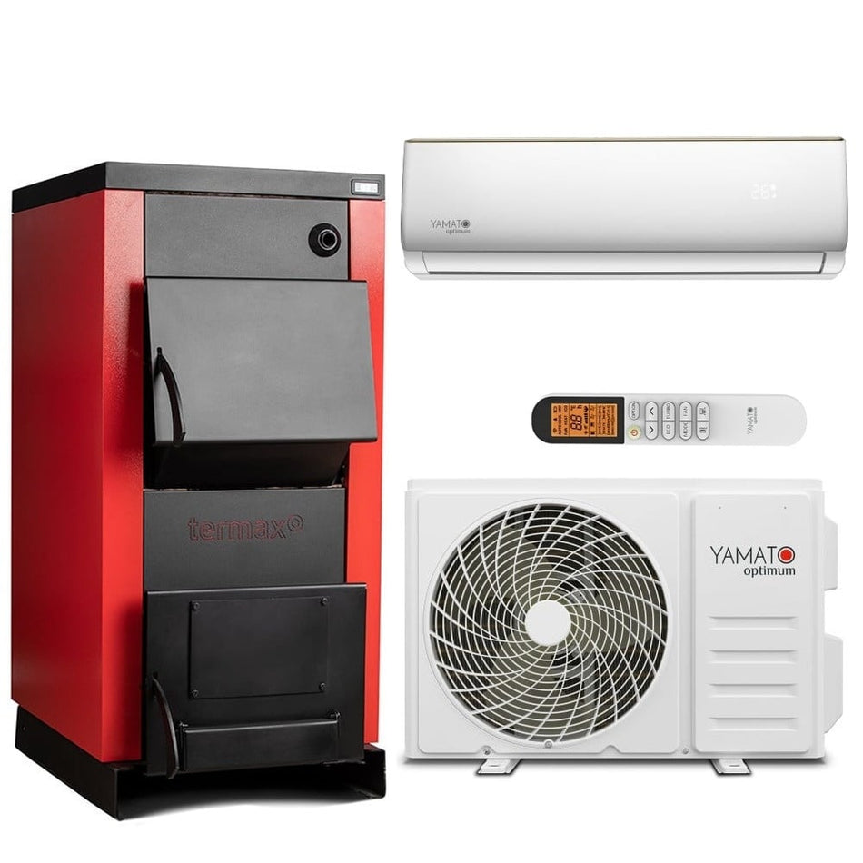 Pachet incalzire si racire - Centrala/Cazan pe lemn Termax 30 kW + Aparat de aer conditionat Yamato Optimum YW12T2, 12.000 BTU