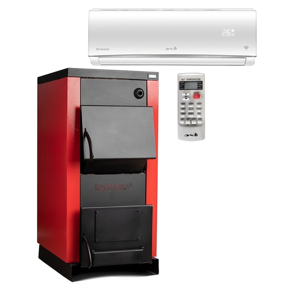 Pachet incalzire si racire - Centrala/Cazan pe lemn Termax 35 kW + Aer conditionat Arielli, Clasa A++, Capacitate 12.000 BTU