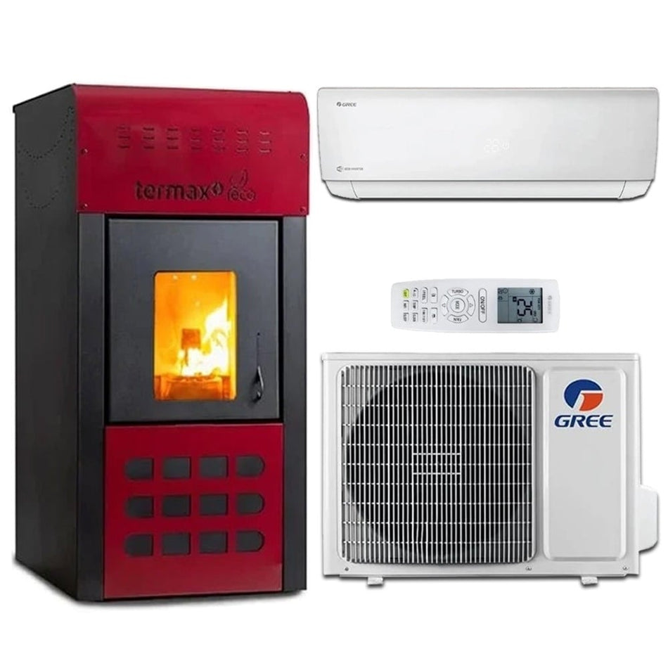 Pachet incalzire si racire - Termosemineu pe peleti Termax Kamin ECO, 25 kW + Aparat aer conditionat Gree Bora A4 Silver 12000 BTU