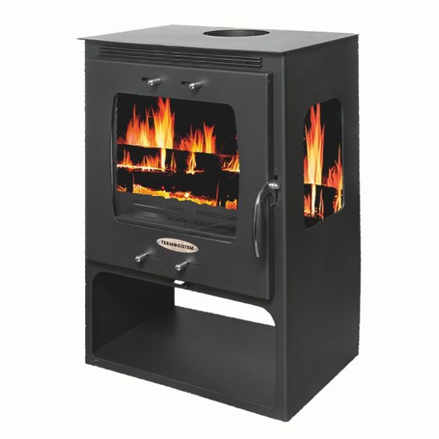 Soba pe lemn Termax Atria, 12.2 kW, randament 84.17%, 80 m², spatiu depozitare lemne, Negru