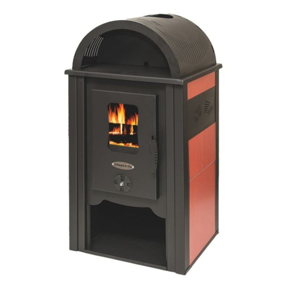 Soba pe lemn Termax Aurora, 8.45 kW, randament 80.36%, 55 m², spatiu depozitare lemne, Rosu