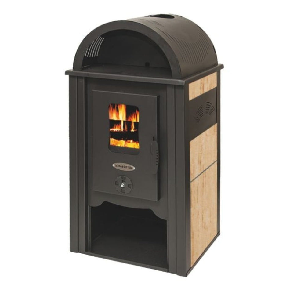 Soba pe lemn Termax Aurora, 8.45 kW, randament 80.36%, 55 m², spatiu depozitare lemne, Bej