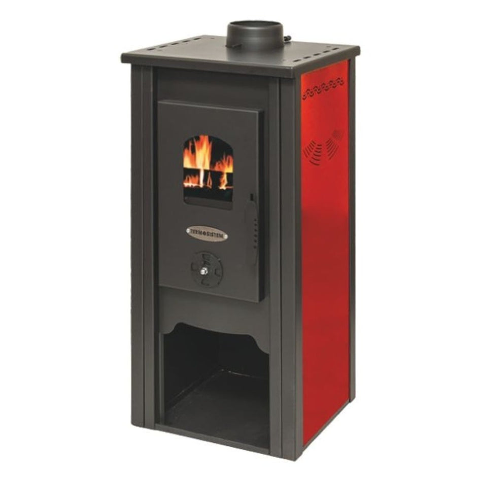 Soba pe lemn Termax Bucur, 6.11 kW, randament 86.49%, 40 m², spatiu depozitare lemne, Rosu