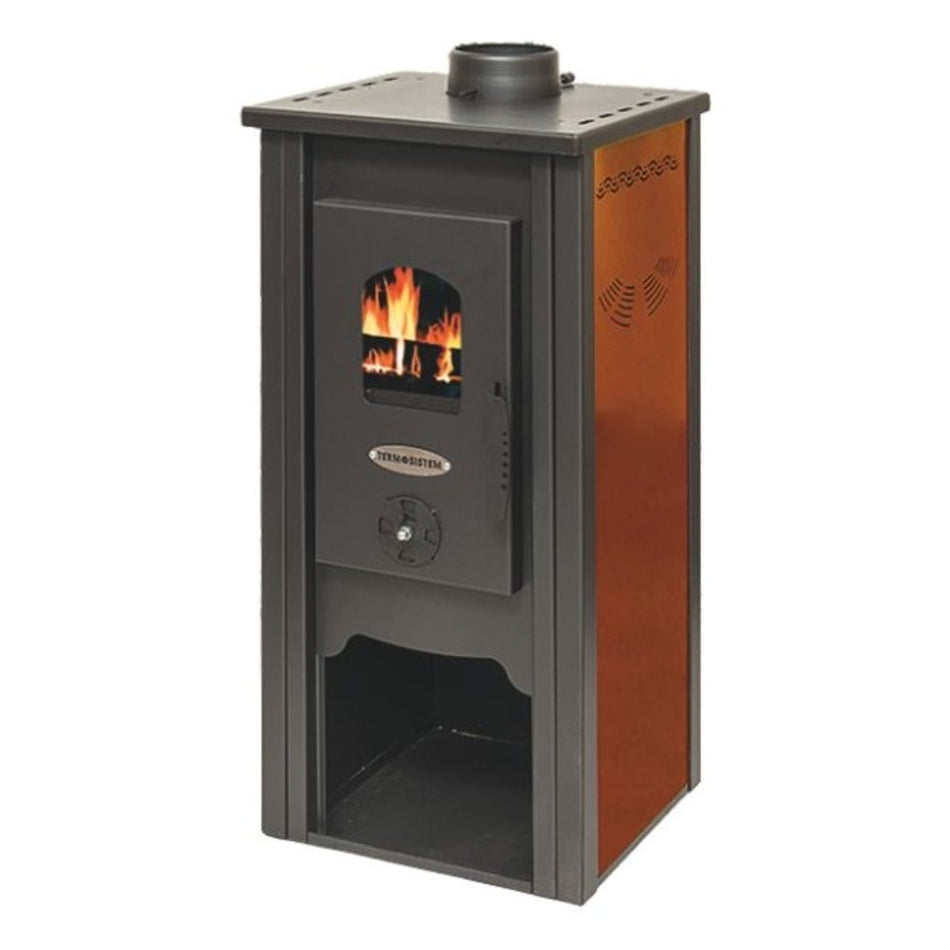 Soba pe lemn Termax Bucur, 6.11 kW, randament 86.49%, 40 m², spatiu depozitare lemne, Bordo