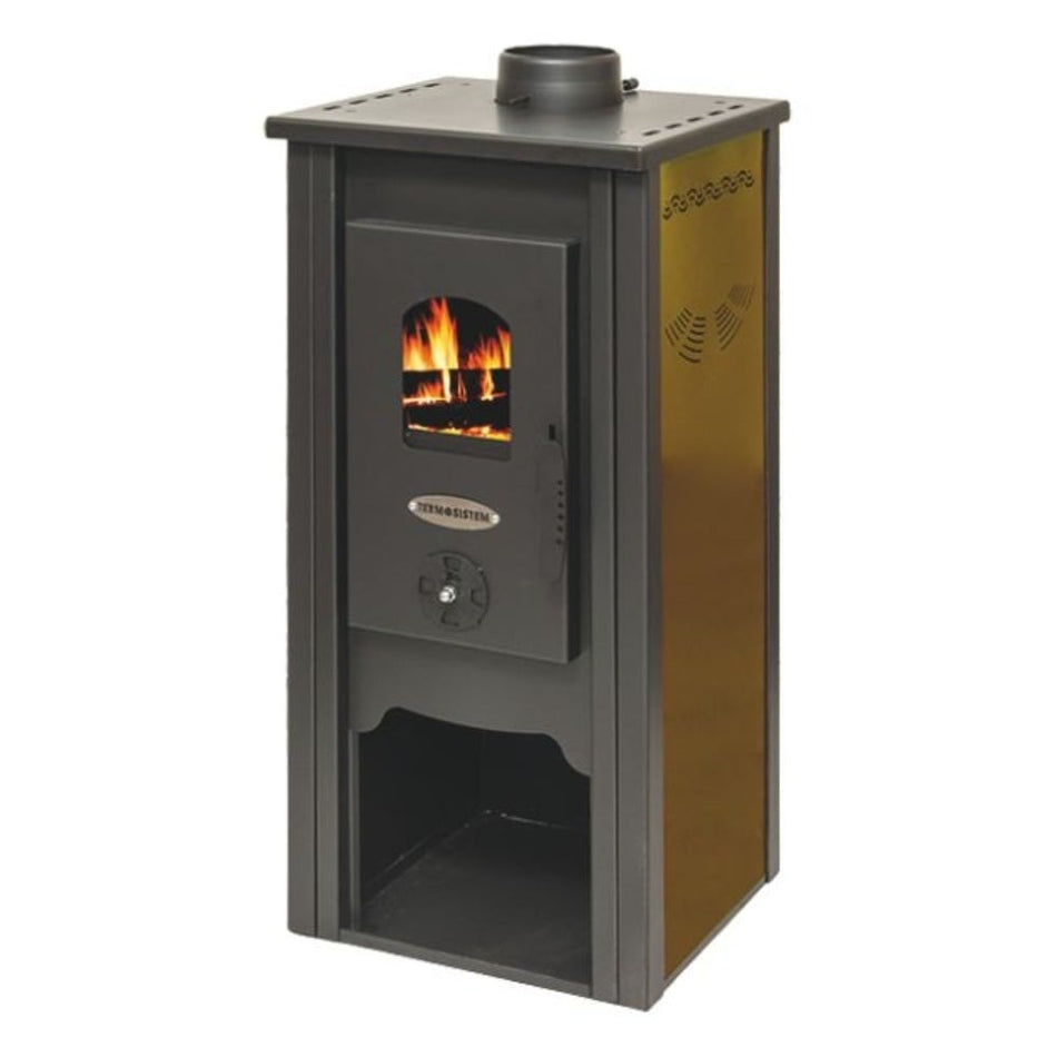 Soba pe lemn Termax Bucur, 6.11 kW, randament 86.49%, 40 m², spatiu depozitare lemne, Maro