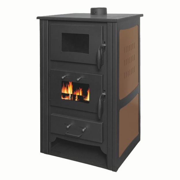 Soba pe lemn Termax Doina, 12.2 kW, randament 84.17%, 80 m², spatiu depozitare lemne, cuptor de gatit integrat, Maro