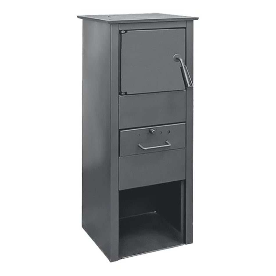 Soba pe lemn Termax Mia, 6.11 kW, evacuare spate, randament 86.49%, 40 m², spatiu depozitare lemne, Antracit