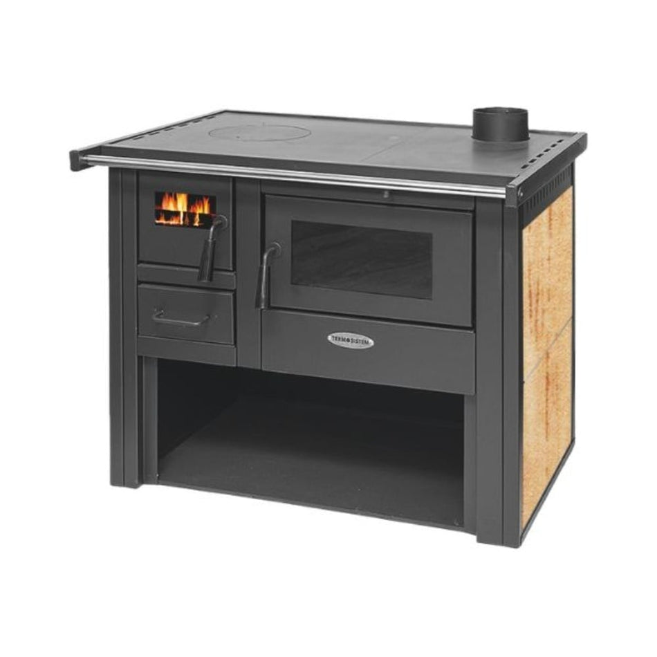 Soba pe lemn Termax Nobil, 7.12 kW, evacuare pe dreapta, cuptor integrat, randament 81.27%, 47 m², Bej