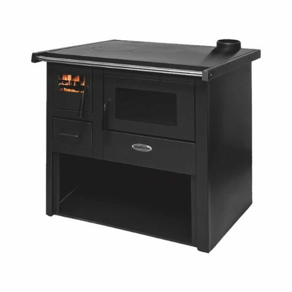 Soba pe lemn Termax Popular, 7.12 kW, evacuare pe dreapta, cuptor integrat, randament 81.27%, 47 m², Negru