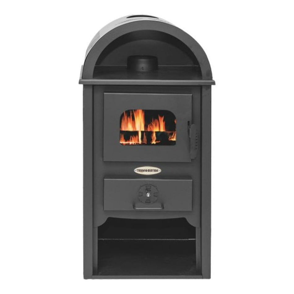 Soba pe lemn Termax Toader, 7.02 kW, randament 85.74%, 45 m², spatiu depozitare lemne, Negru