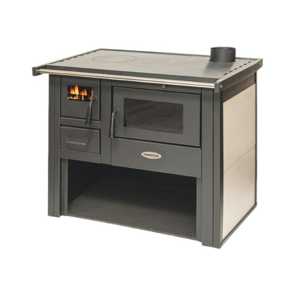 Termosoba pe lemn Termax Culina, 12.05 kW, evacuare pe dreapta, cuptor integrat, randament 85.29%, 80 m², Bej