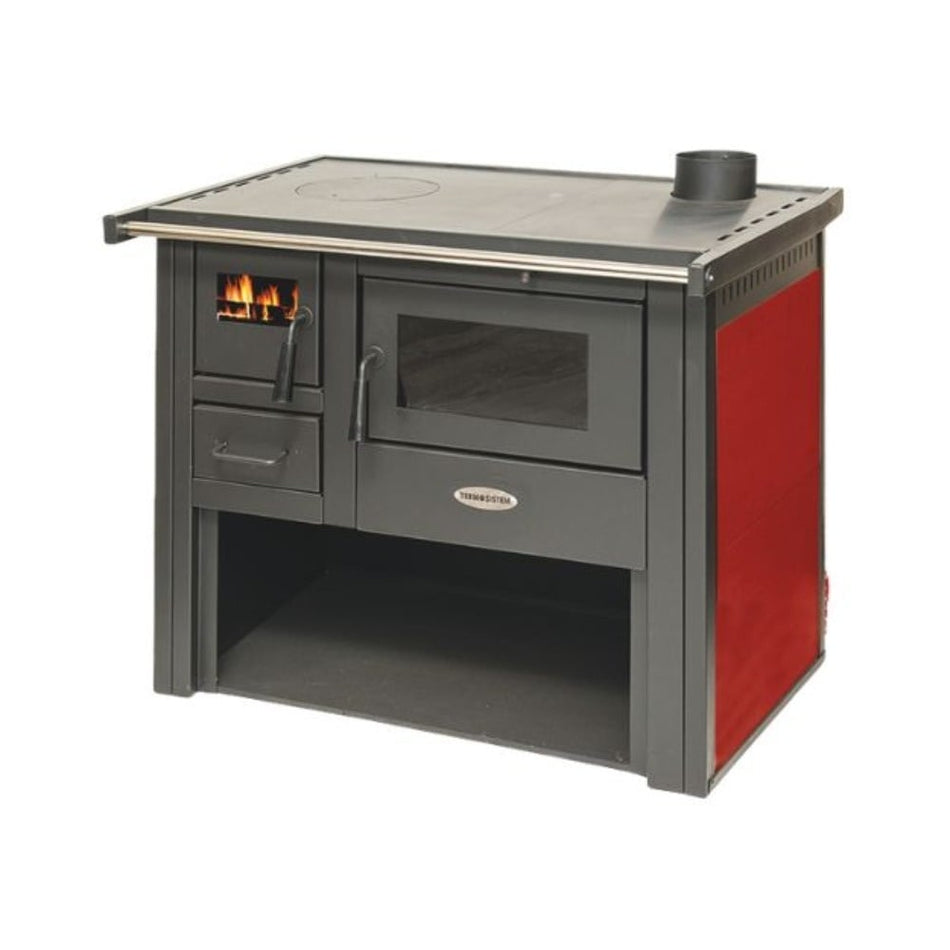 Termosoba pe lemn Termax Culina, 12.05 kW, evacuare pe dreapta, cuptor integrat, randament 85.29%, 80 m², Rosu