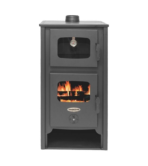 Termosoba pe lemn Termax Robot Special, 24.43 kW, cuptor integrat, randament 85.10%, 155 m², Negru