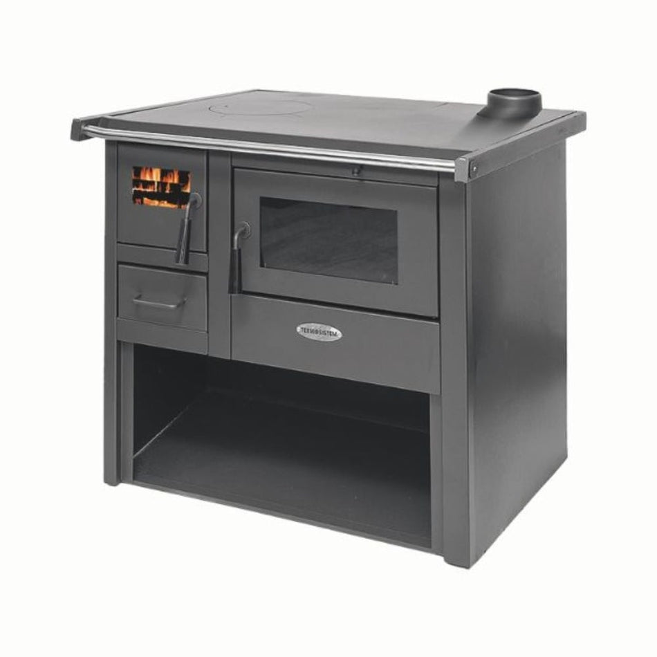 Termosoba pe lemn Termax Voinic, 12.05 kW, evacuare pe dreapta, cuptor integrat, randament 85.29%, 80 m², Antracit